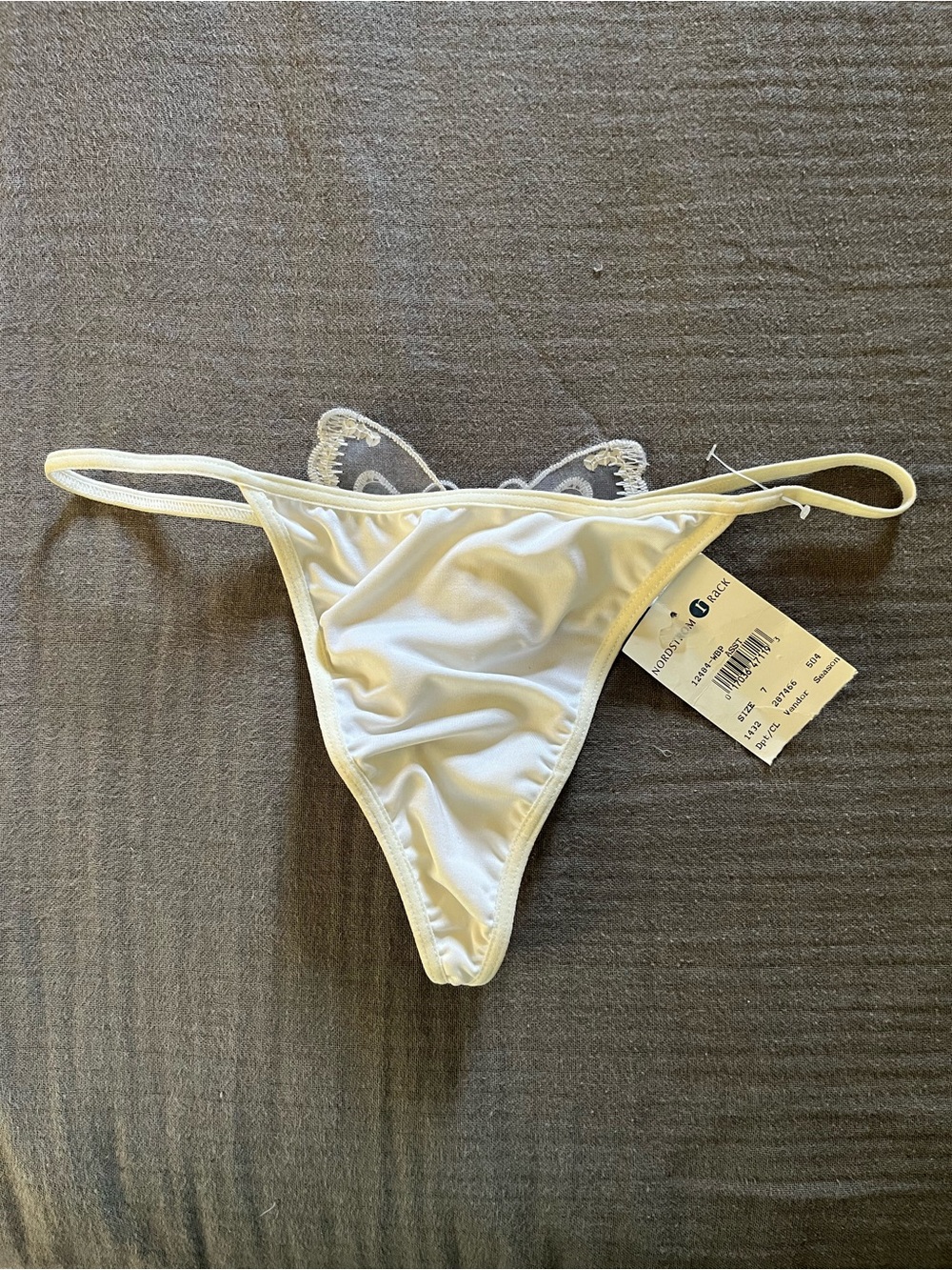 Cream Nordstrom rack string thong panty w/butterfly on back size 7 L large NWT